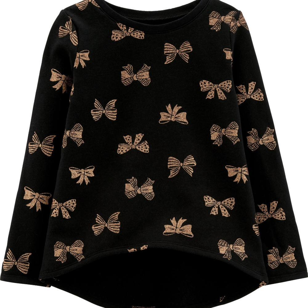 Carter’s Girls 6-6X Sparkle Bow Hi-Lo Fleece Lined Top Black Sparkle